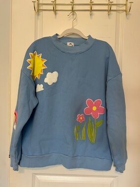 Blue Floral Graphic Crewneck Sweatshirt